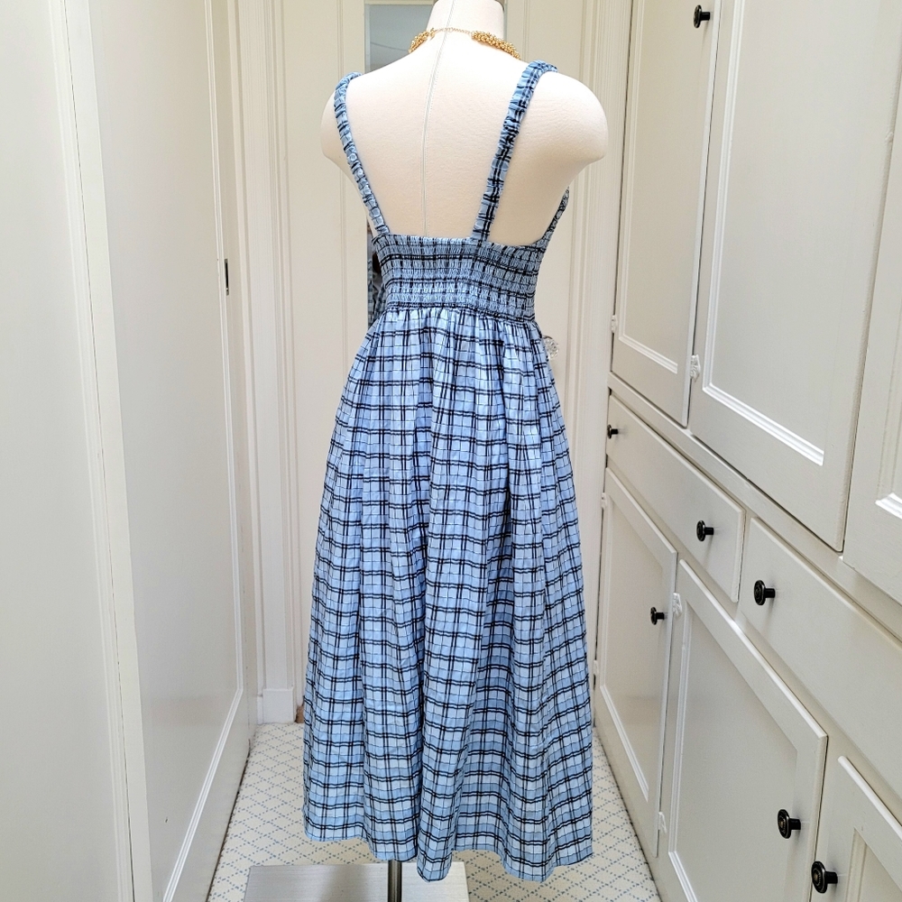 New! J Crew sz M Medium Smocked sleeveless dress textured blue plaid NWT - Picture 4 of 8